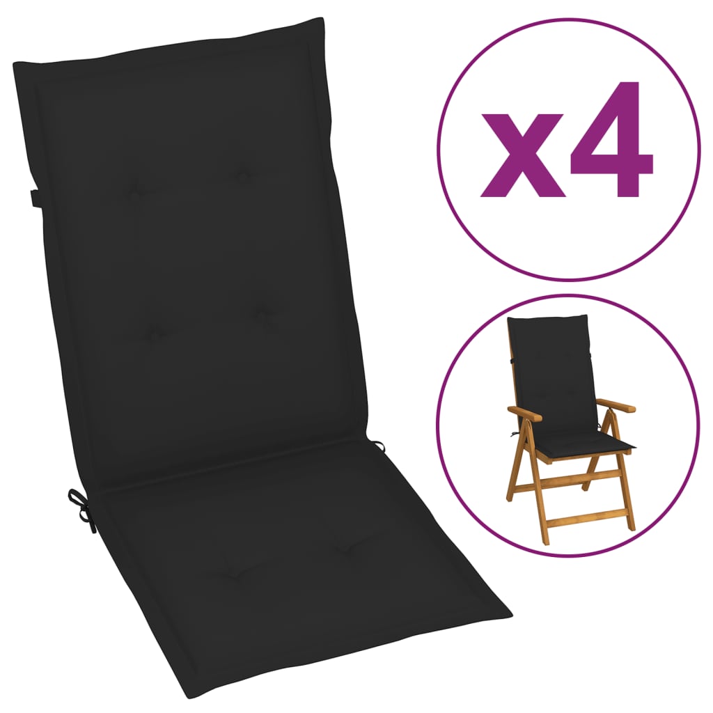 vidaXL Podušky na zahradní židle 4 ks černé 120 x 50 x 3 cm