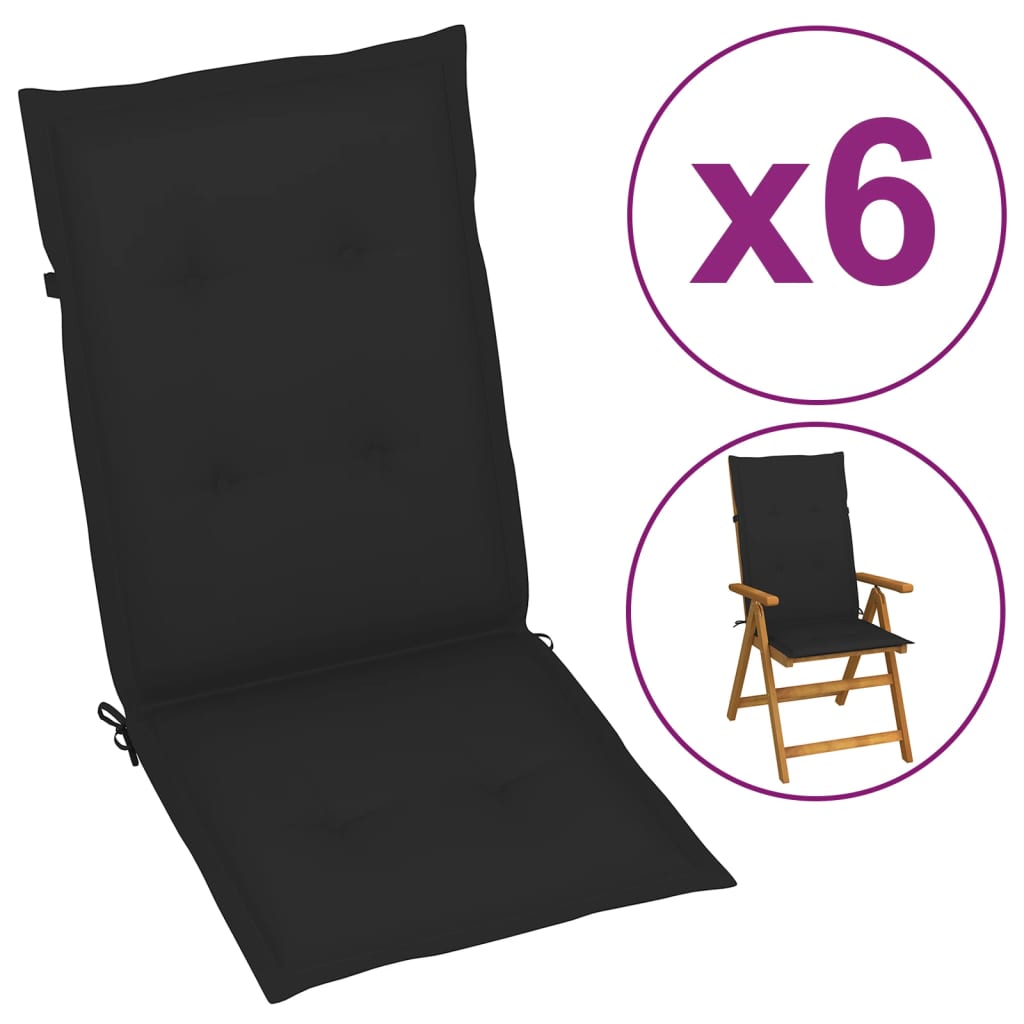 vidaXL Podušky na zahradní židle 6 ks černé 120 x 50 x 4 cm
