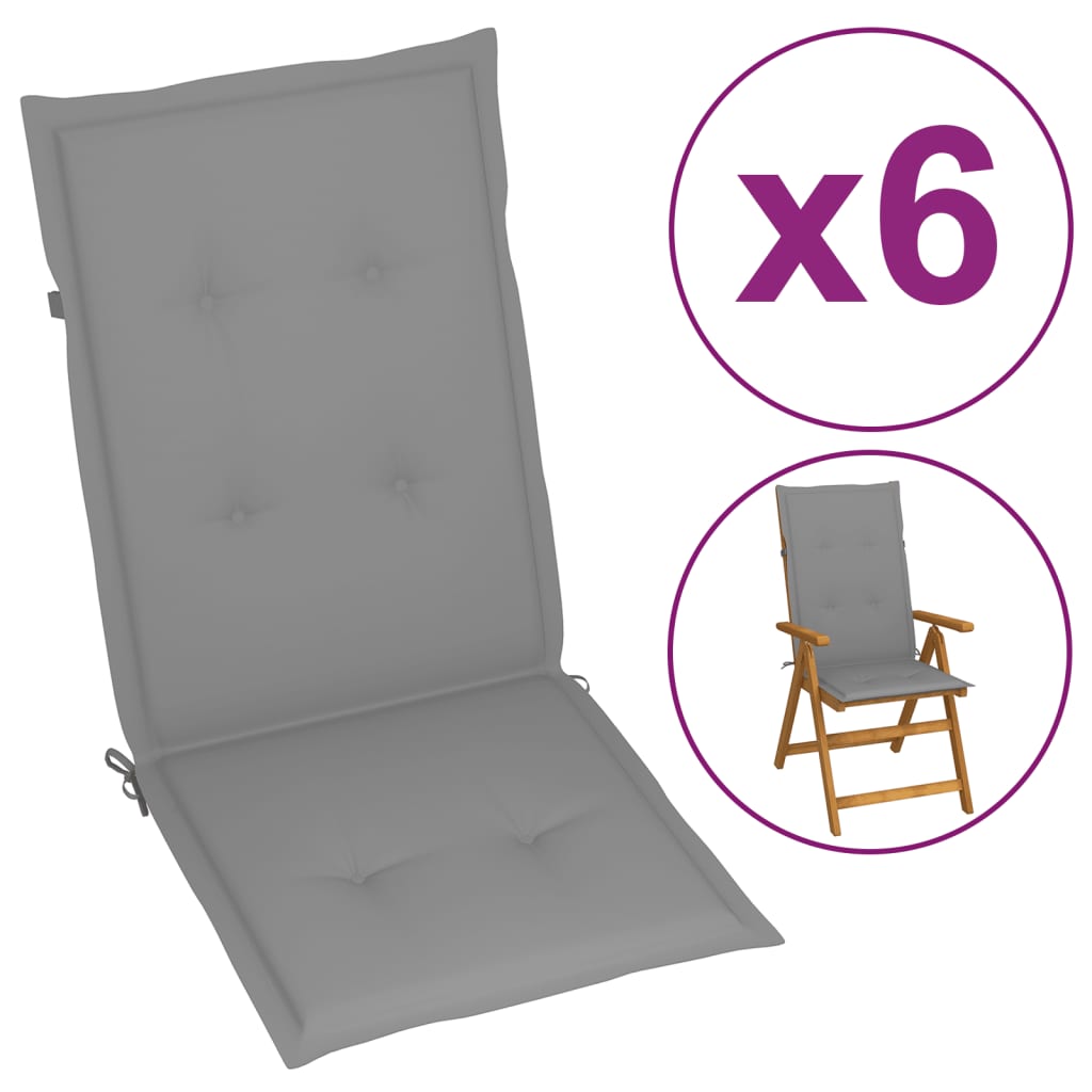 vidaXL Podušky na zahradní židle 6 ks šedé 120 x 50 x 4 cm