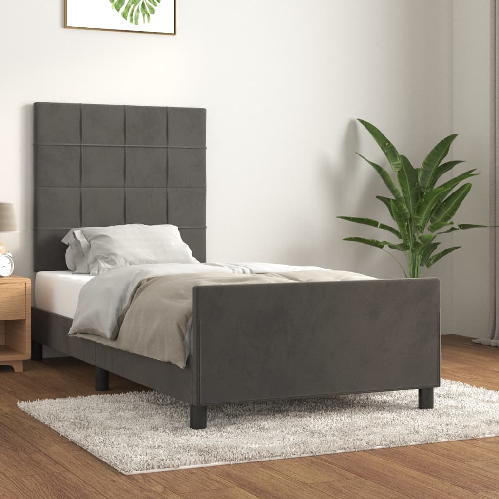 vidaXL Rám postele s čelem tmavě šedý 90x190 cm samet