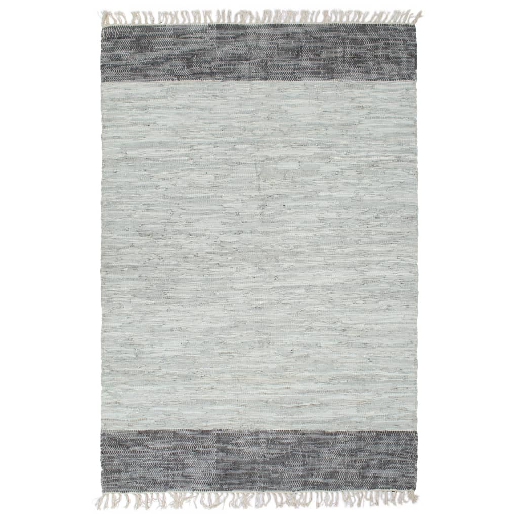 vidaXL Ručně tkaný koberec Chindi kůže 160 x 230 cm šedý