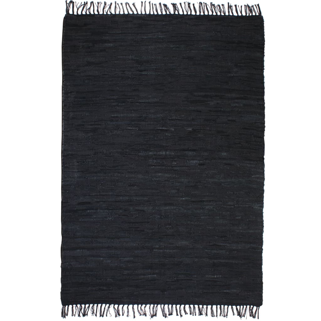 vidaXL Ručně tkaný koberec Chindi kůže 190 x 280 cm černý