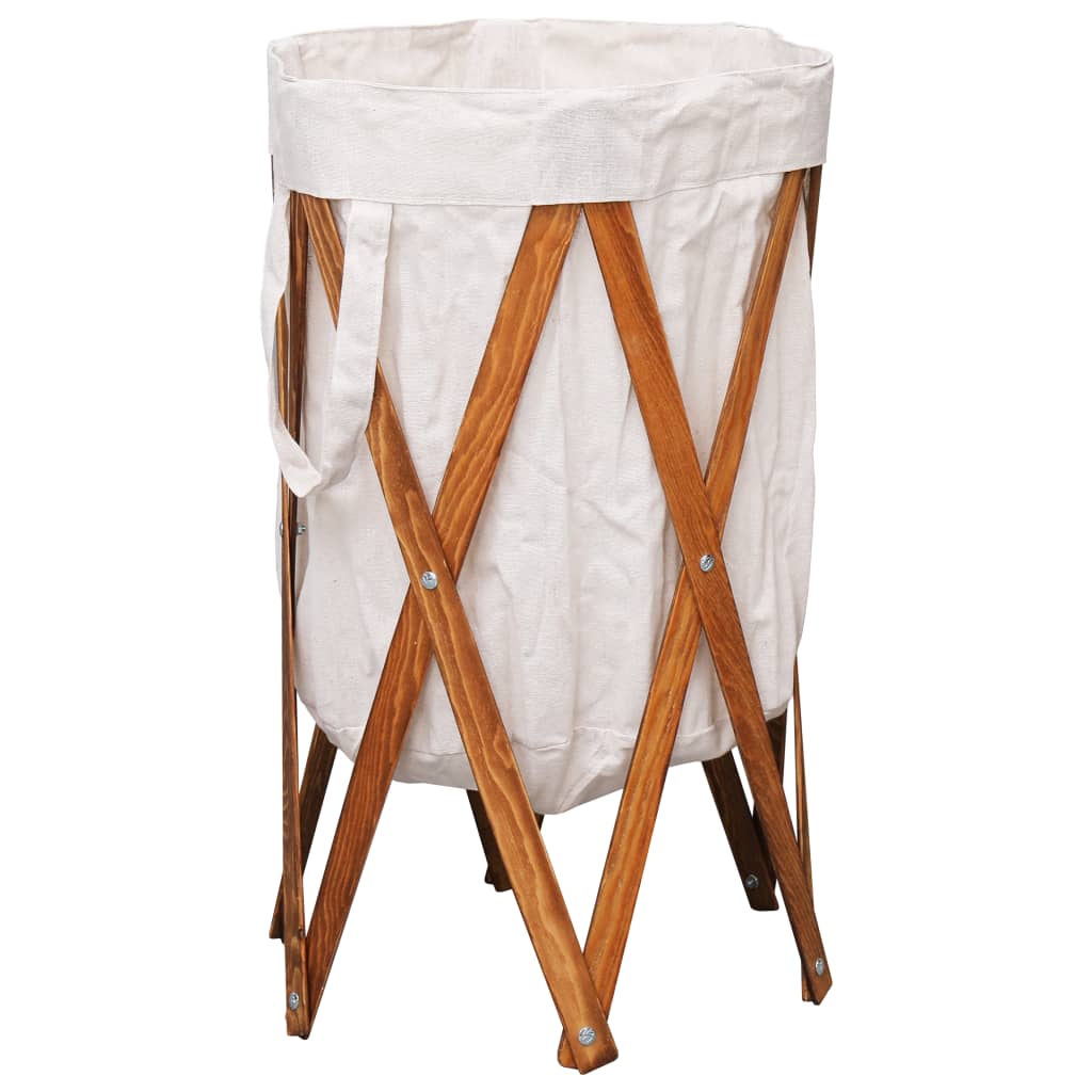 vidaXL Skládací koš na prádlo krémový dřevo a textil