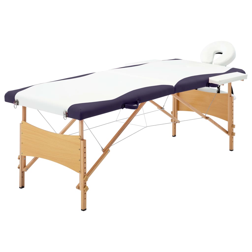 vidaXL Skládací masážní stůl 2 zóny dřevěný bílý a nachový