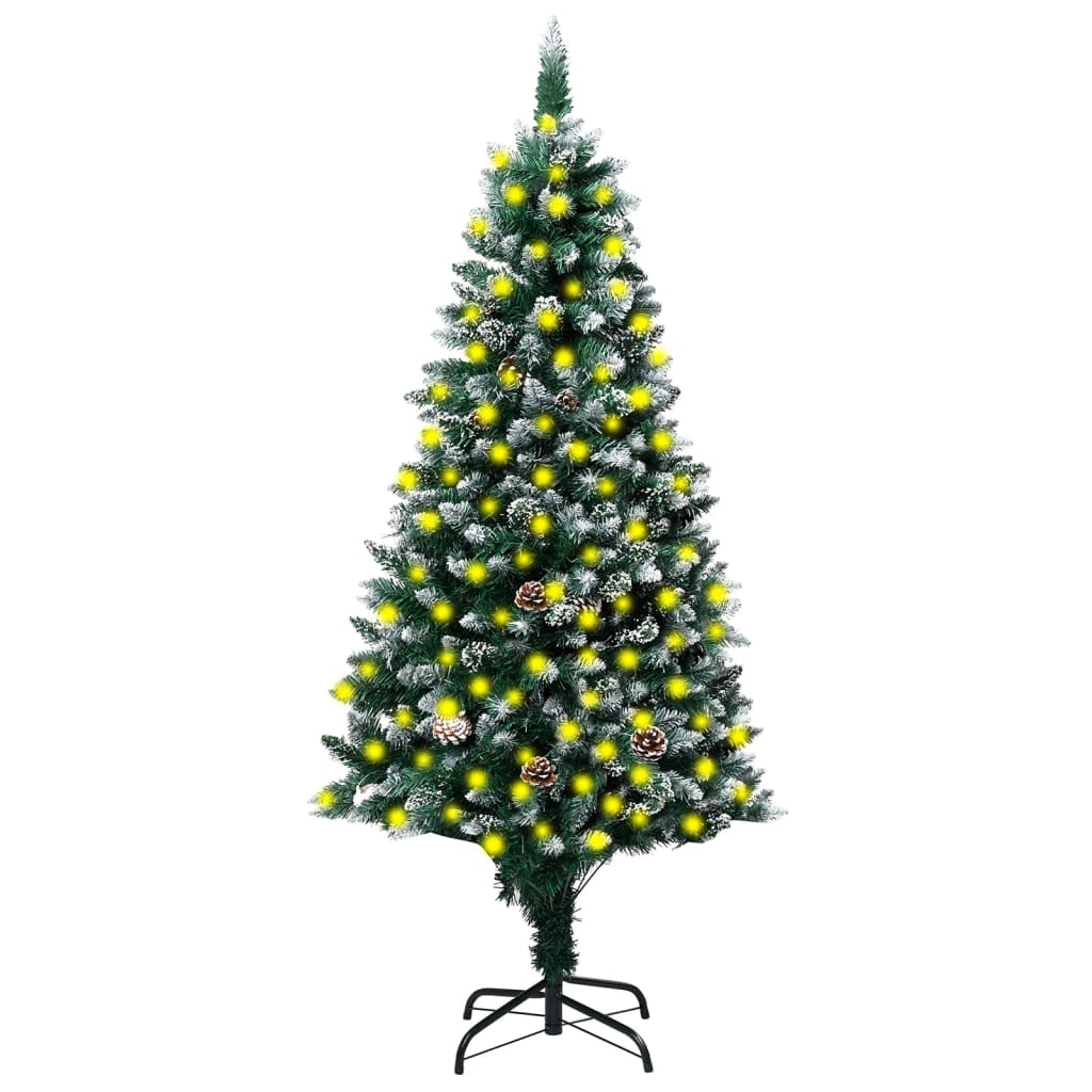 vidaXL Umělý vánoční stromeček s LED diody a šišky a bílý sníh 240 cm