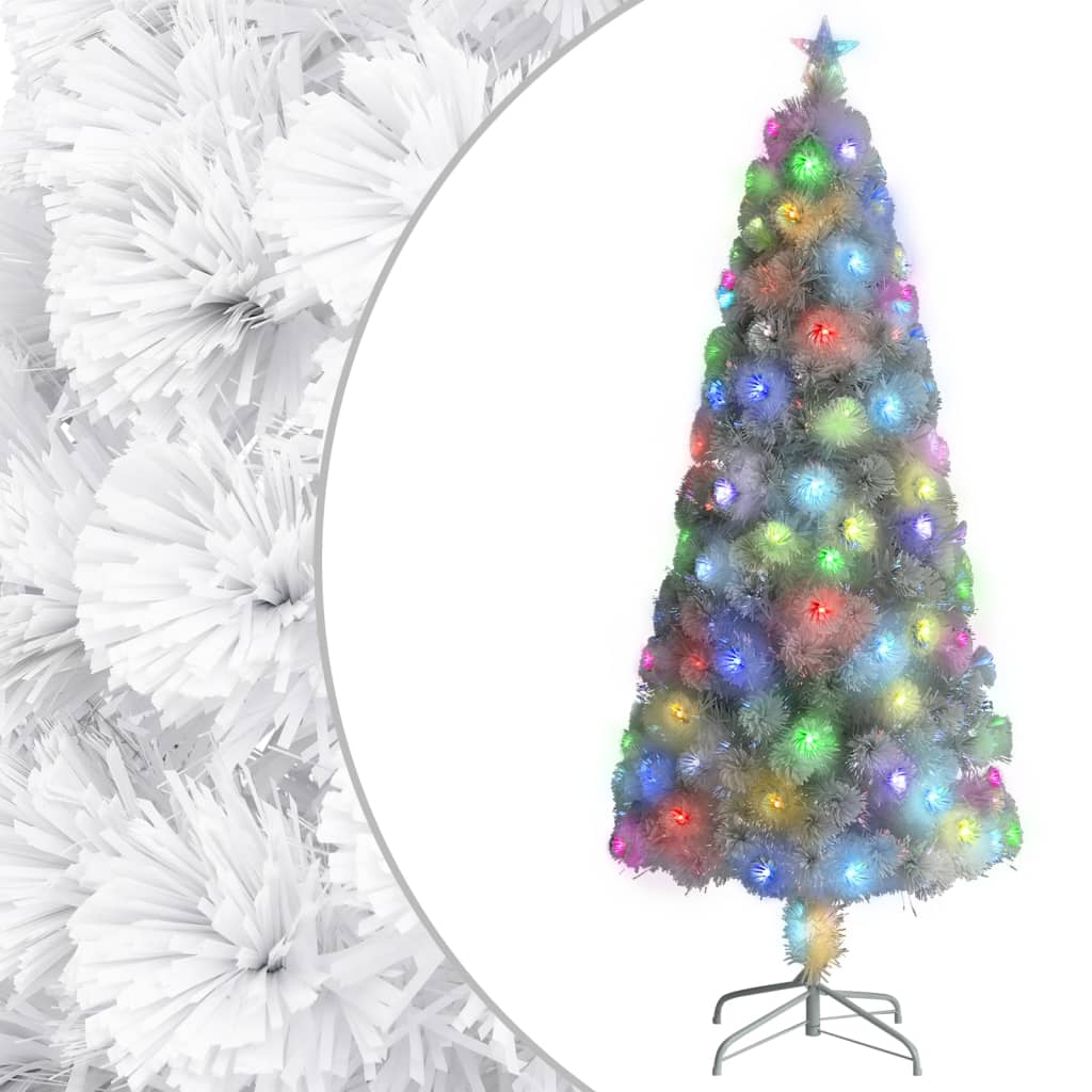 vidaXL Umělý vánoční stromek s LED bílý 180 cm optické vlákno