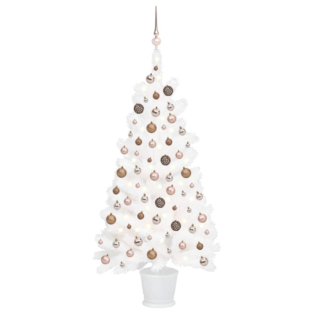 vidaXL Umělý vánoční stromek s LED diodami a sadou koulí bílý 90 cm