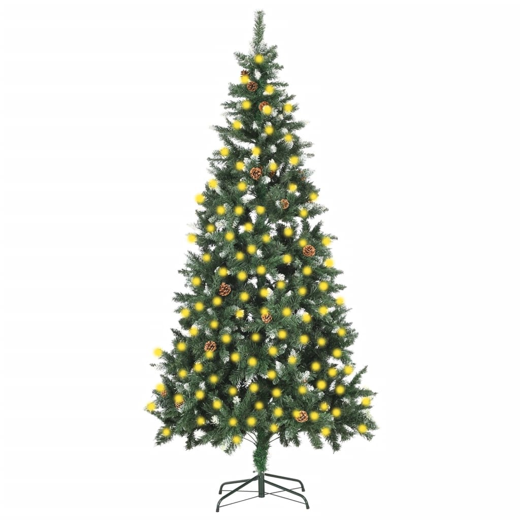 vidaXL Umělý vánoční stromek s LED diodami a se šiškami 210 cm