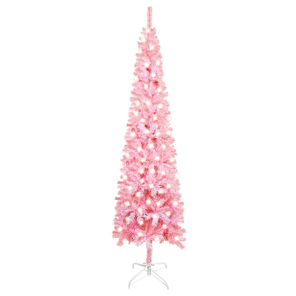 vidaXL Úzký vánoční stromek s LED diodami růžový 180 cm