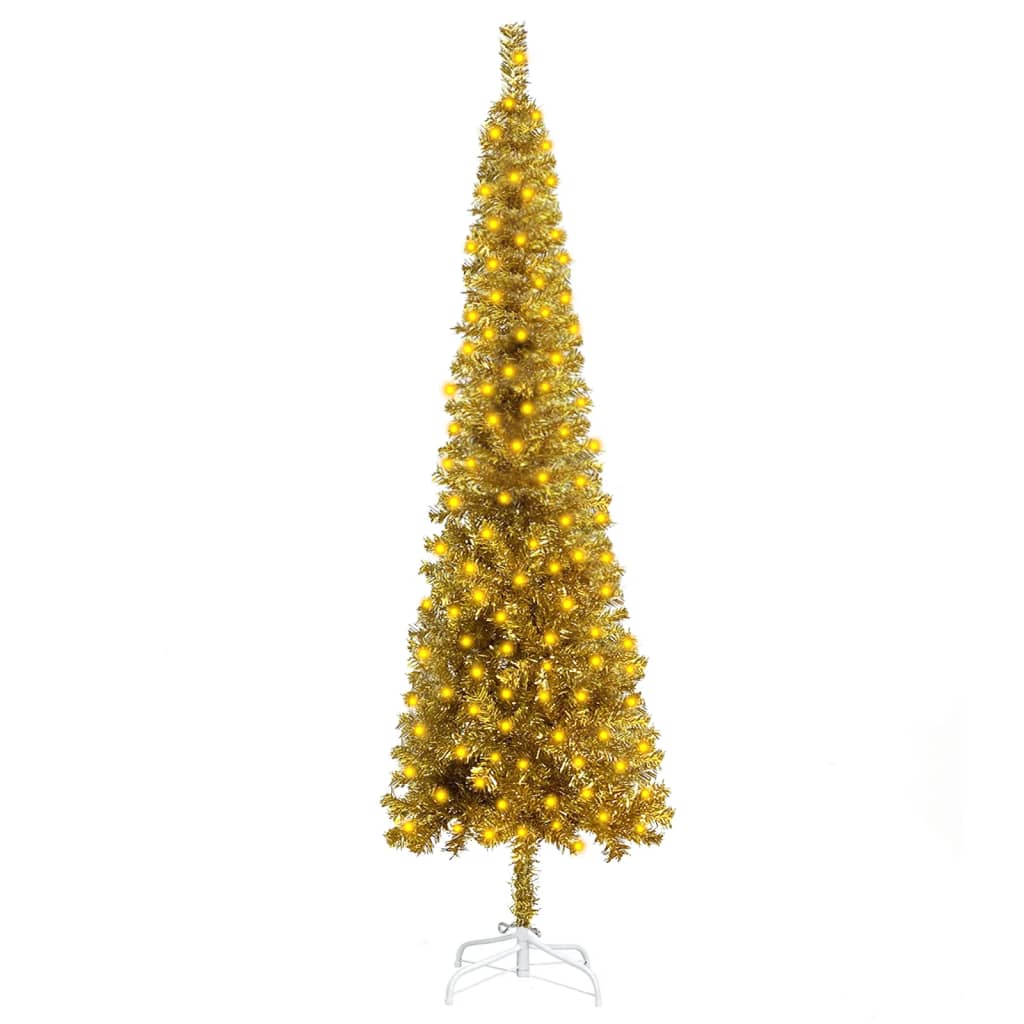 vidaXL Úzký vánoční stromek s LED diodami zlatý 120 cm