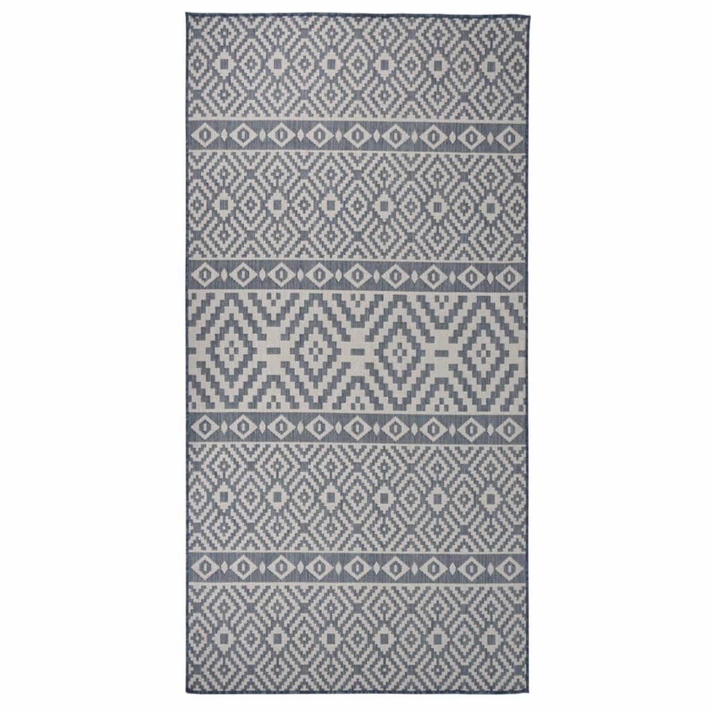 vidaXL Venkovní hladce tkaný koberec 100x200 cm modré pruhy