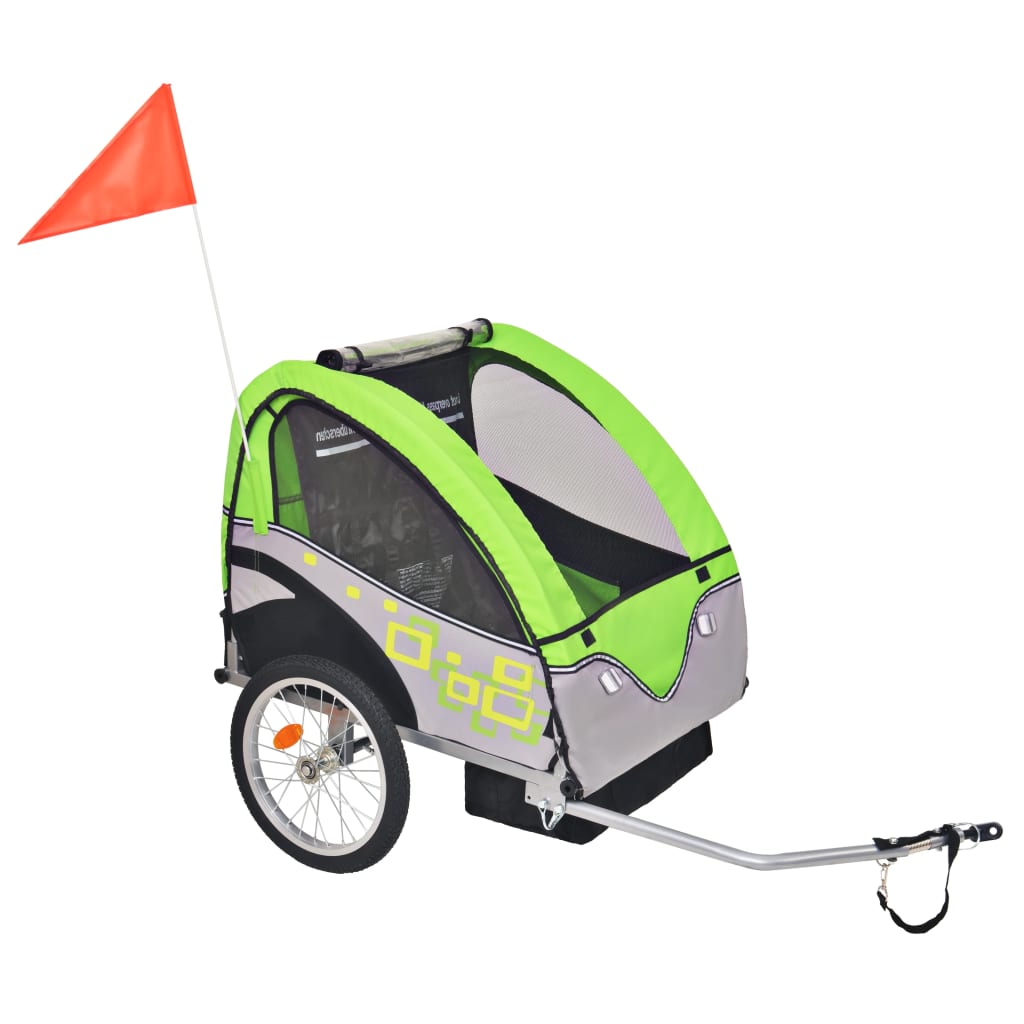 vidaXL Vozík za kolo pro děti šedo-zelený 30 kg