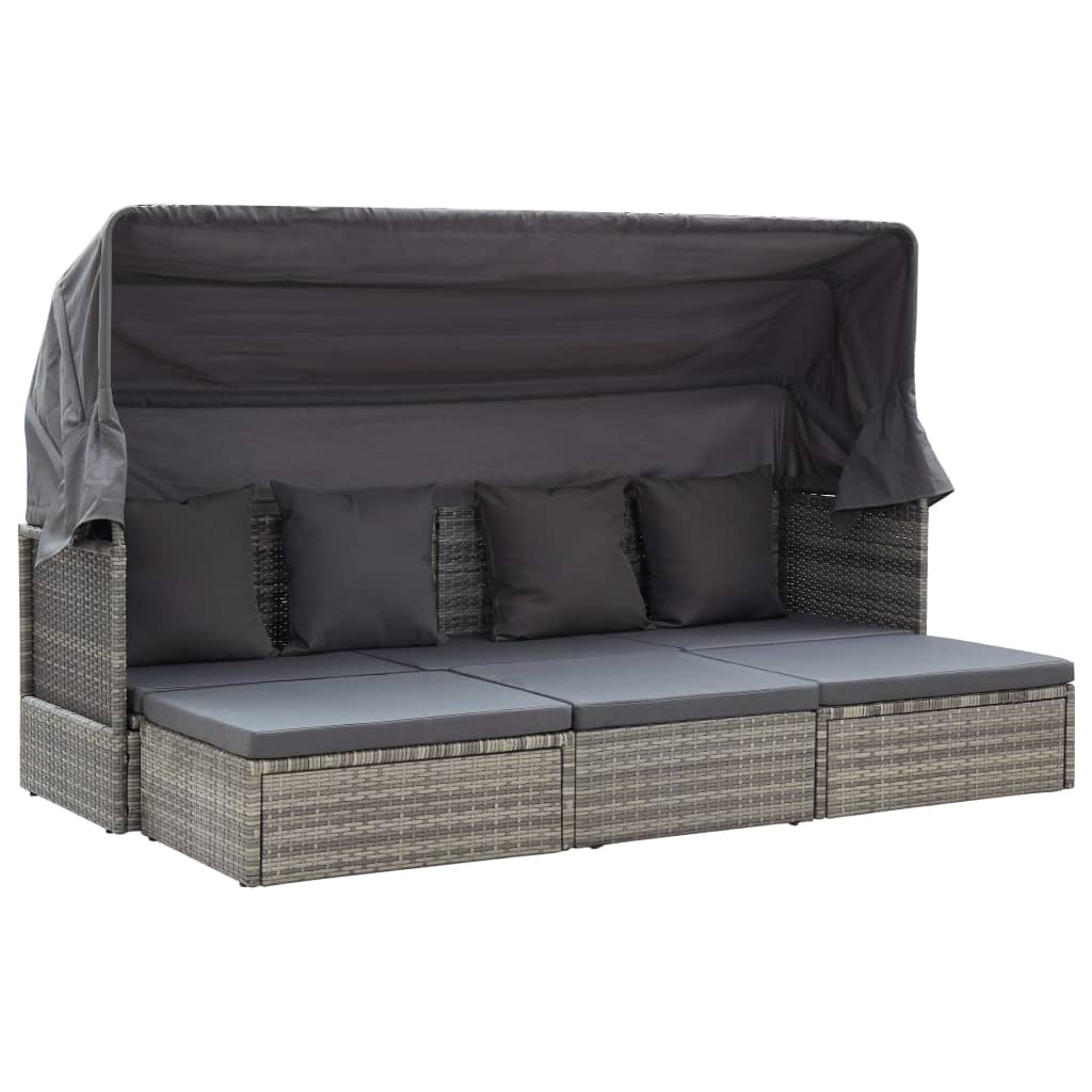 vidaXL Zahradní postel se stříškou v odstínech šedé polyratan