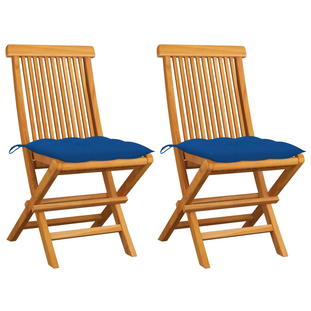 vidaXL Zahradní židle s modrými poduškami 2 ks masivní teak