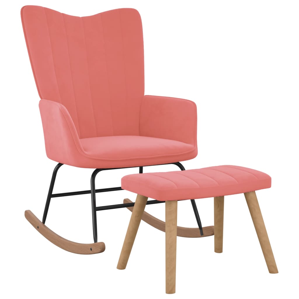 vidaXL Houpací křeslo se stoličkou světle růžové samet