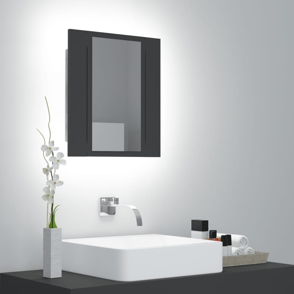vidaXL LED koupelnová skřínka se zrcadlem šedá 40 x 12 x 45 cm