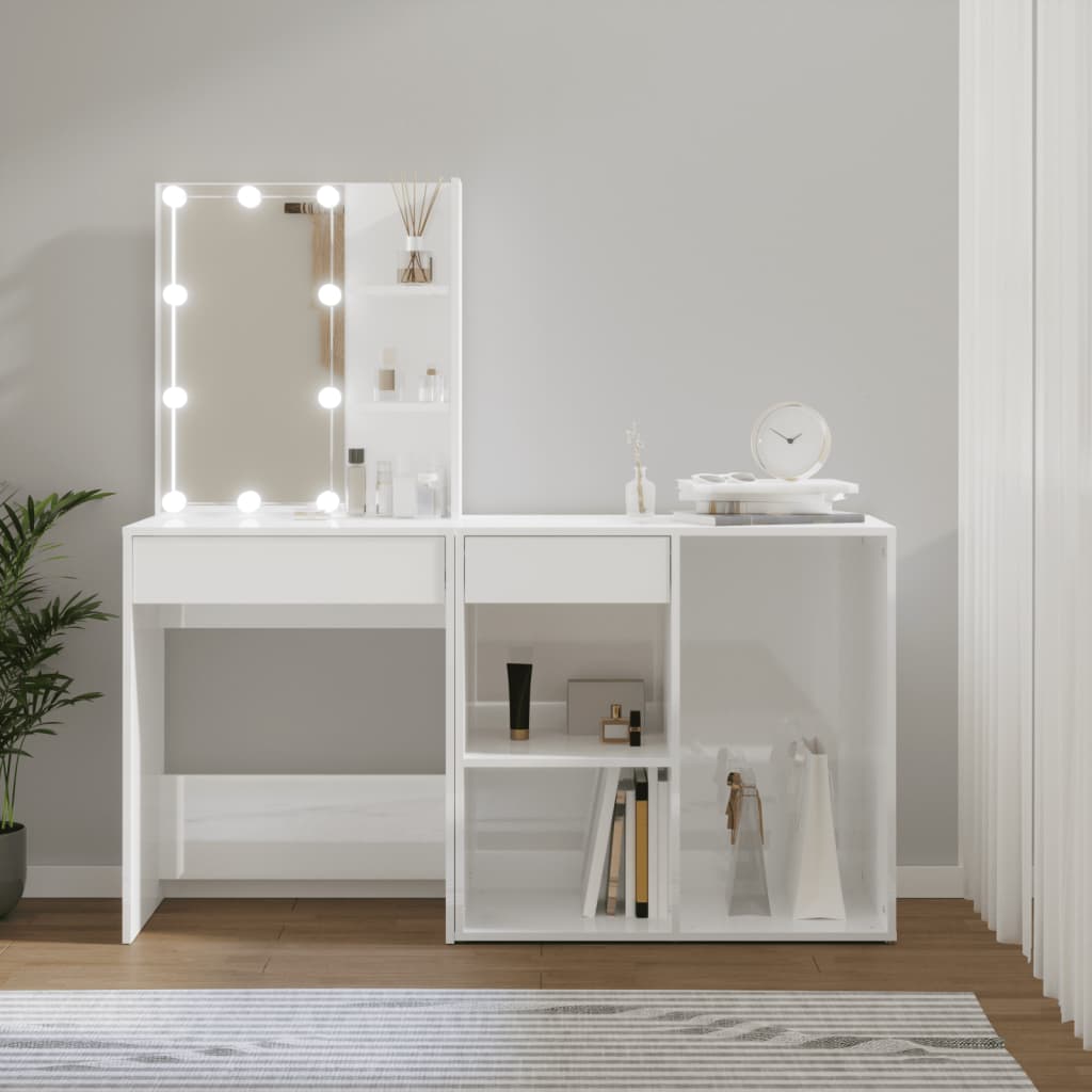 vidaXL LED toaletní stolek se skříňkou lesklý bílý kompozitní dřevo