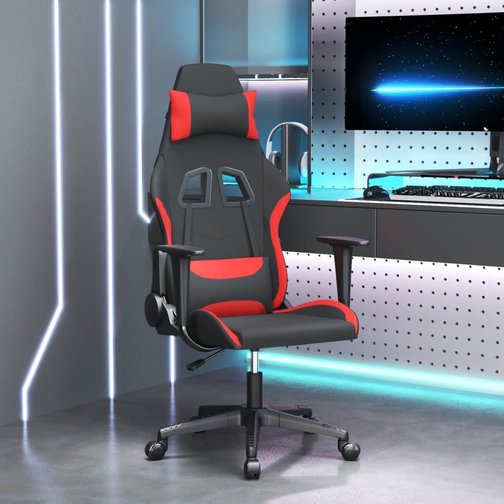 vidaXL Masážní herní židle černá a červená textil