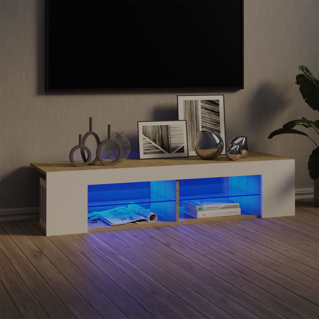 vidaXL TV skříňka s LED osvětlením bílá a dub sonoma 135 x 39 x 30 cm