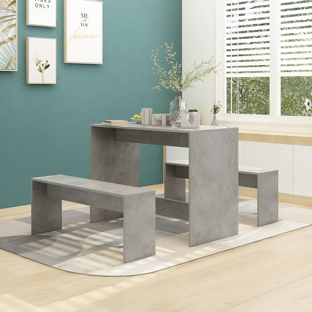 vidaXL 3dílný jídelní set betonově šedý dřevotříska
