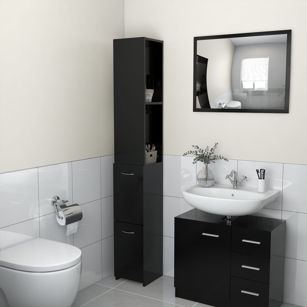 vidaXL Koupelnová skříňka černá 25 x 25 x 170 cm dřevotříska