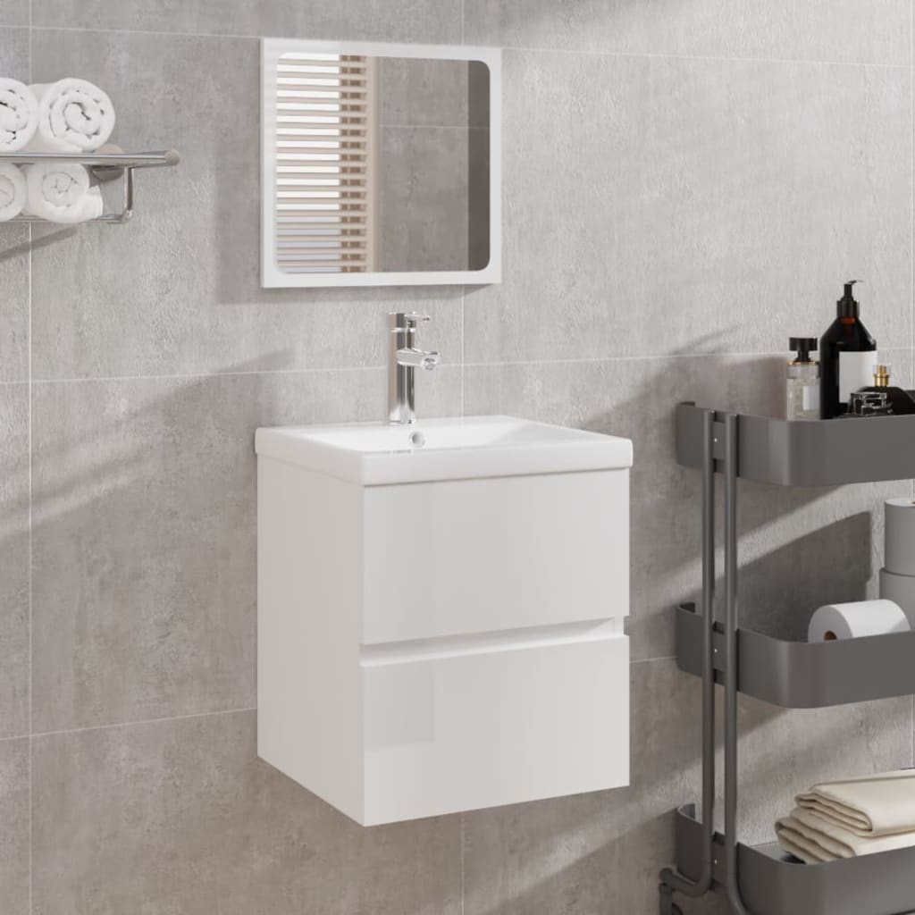 vidaXL Koupelnová skříňka se zrcadlem lesklá bílá kompozitní dřevo