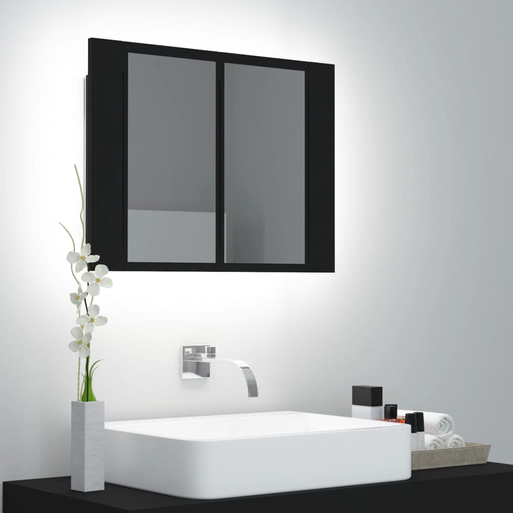 vidaXL LED koupelnová skříňka se zrcadlem černá 60 x 12 x 45 cm akryl