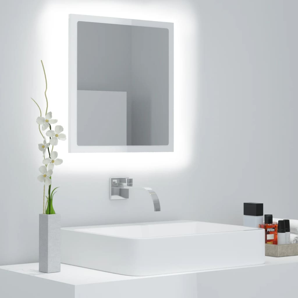 vidaXL LED koupelnové zrcadlo bílé vysoký lesk 40x8