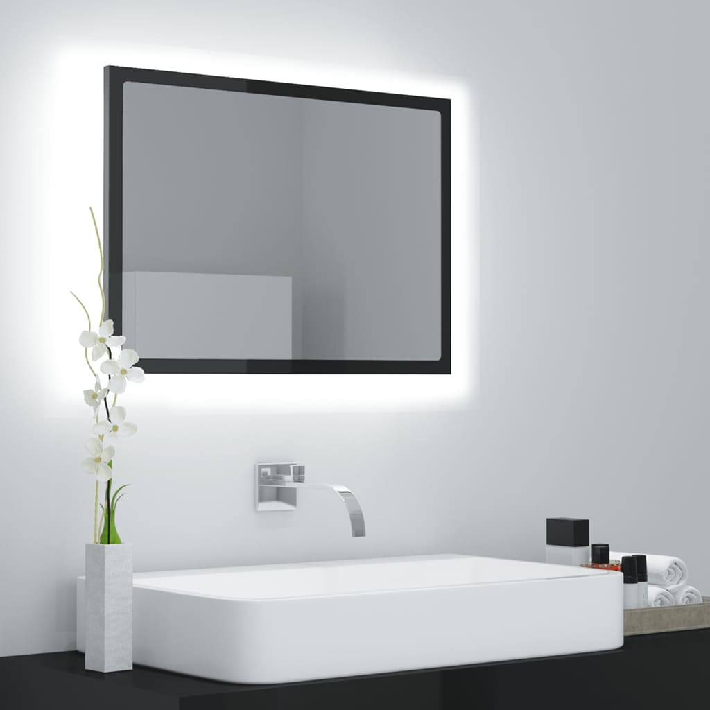 vidaXL LED koupelnové zrcadlo černé vysoký lesk 60x8