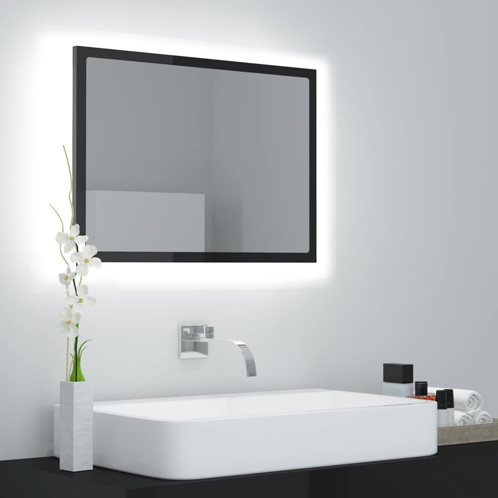 vidaXL LED koupelnové zrcadlo šedé vysoký lesk 60x8