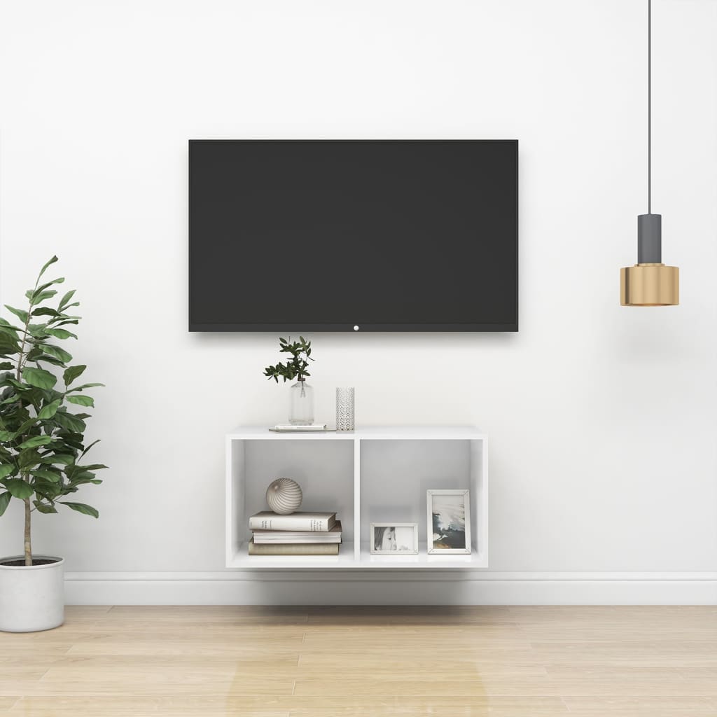 vidaXL Nástěnná TV skříňka bílá vysoký lesk 37x37x72 cm dřevotříska