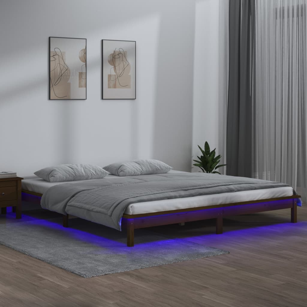 vidaXL Rám postele LED medově hnědý 180x200cm Super King masivní dřevo
