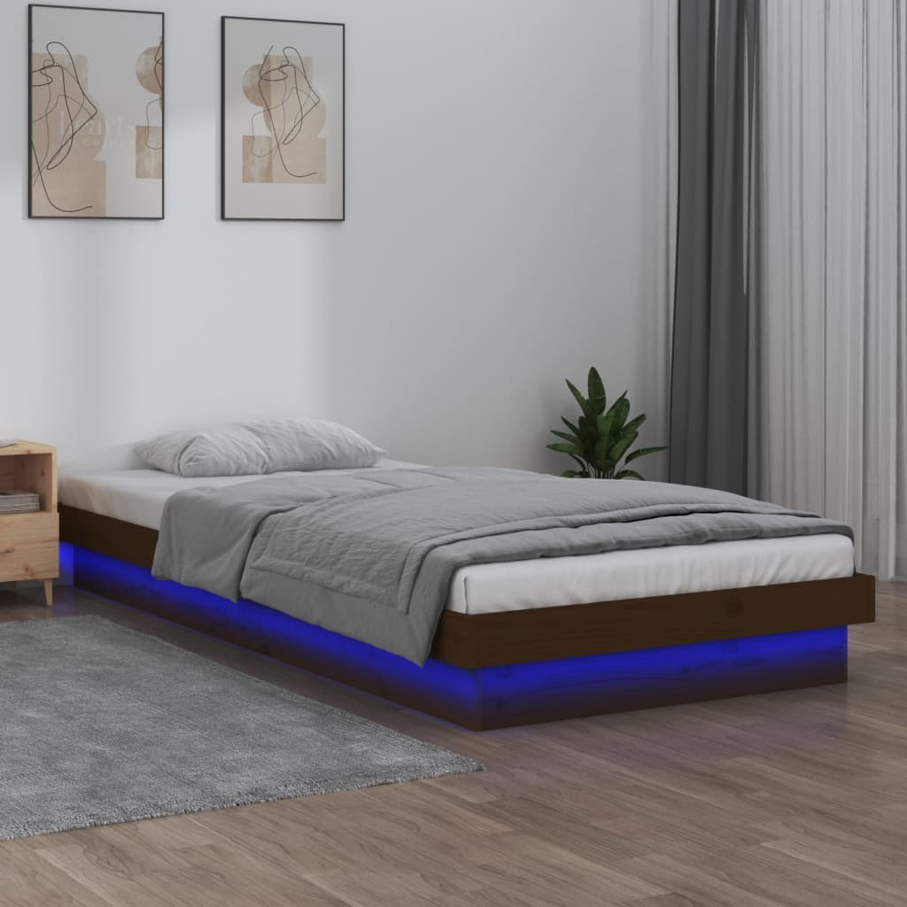 vidaXL Rám postele s LED medově hnědý 90 x 190 cm Single masivní dřevo