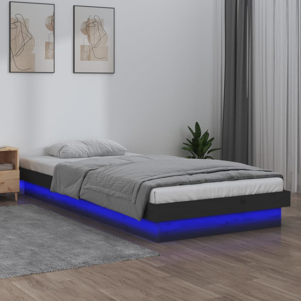 vidaXL Rám postele s LED šedý 75 x 190 cm Small Single masivní dřevo