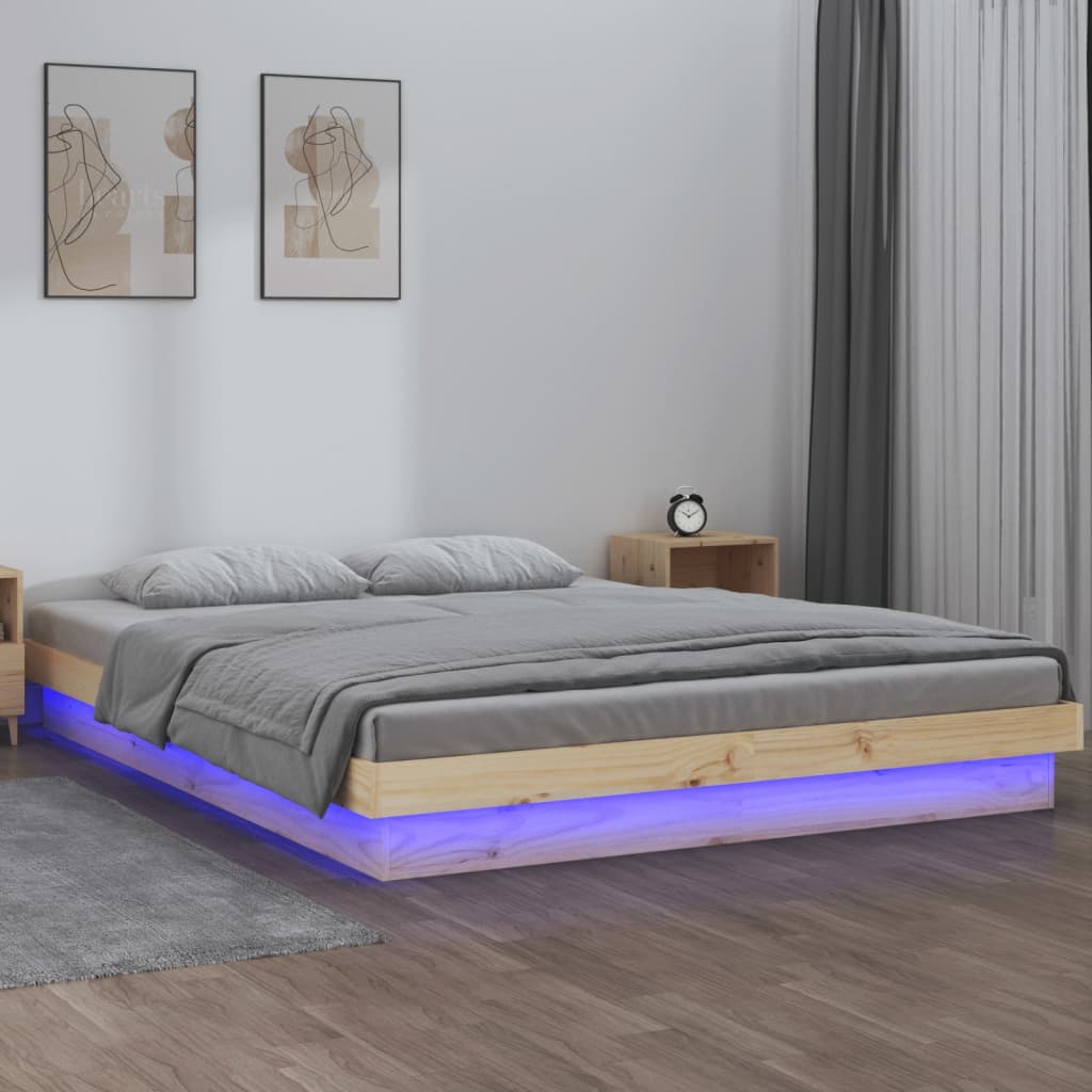 vidaXL Rám postele s LED světlem 140 x 190 cm masivní dřevo