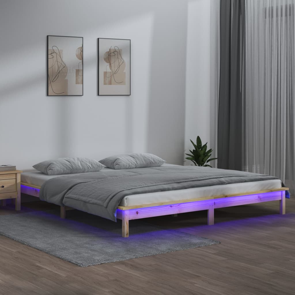 vidaXL Rám postele s LED světlem 150 x 200 cm King Size masivní dřevo