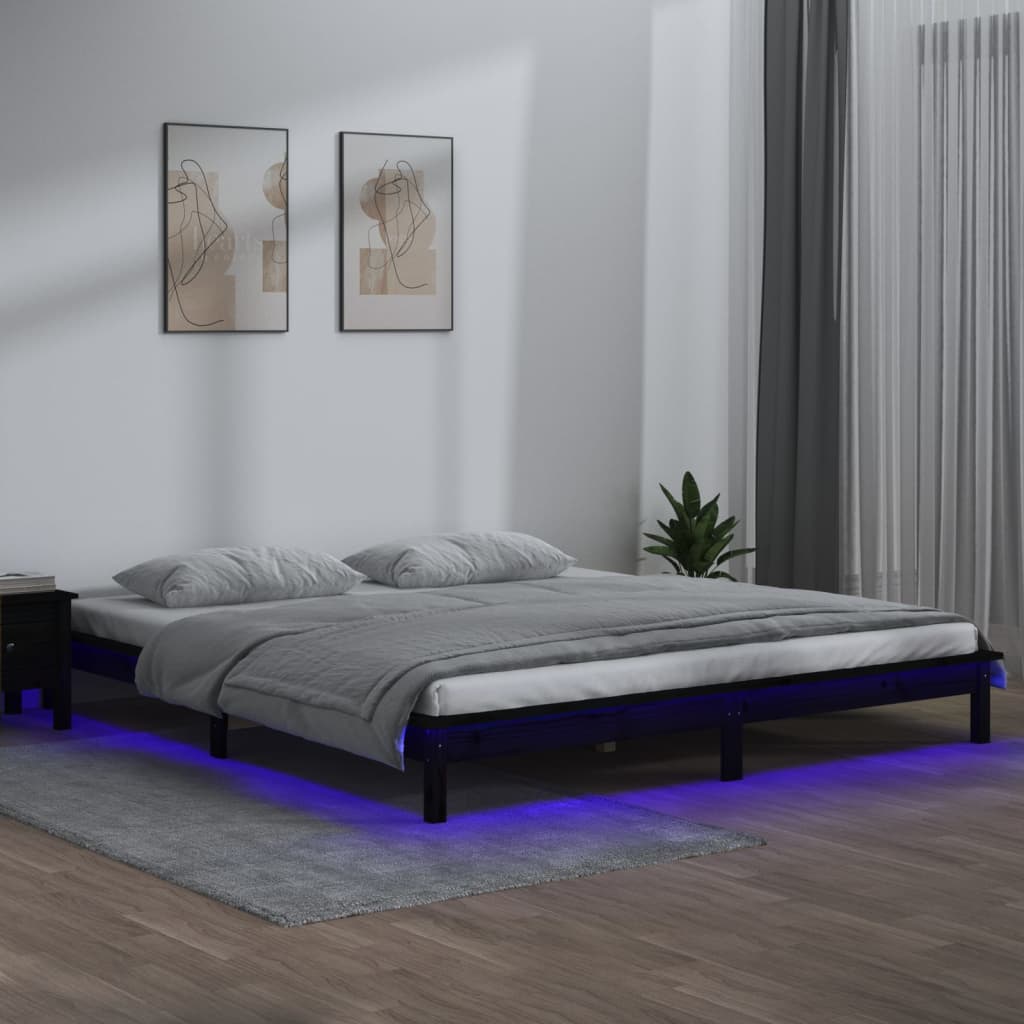 vidaXL Rám postele s LED světlem černý 200 x 200 cm masivní dřevo