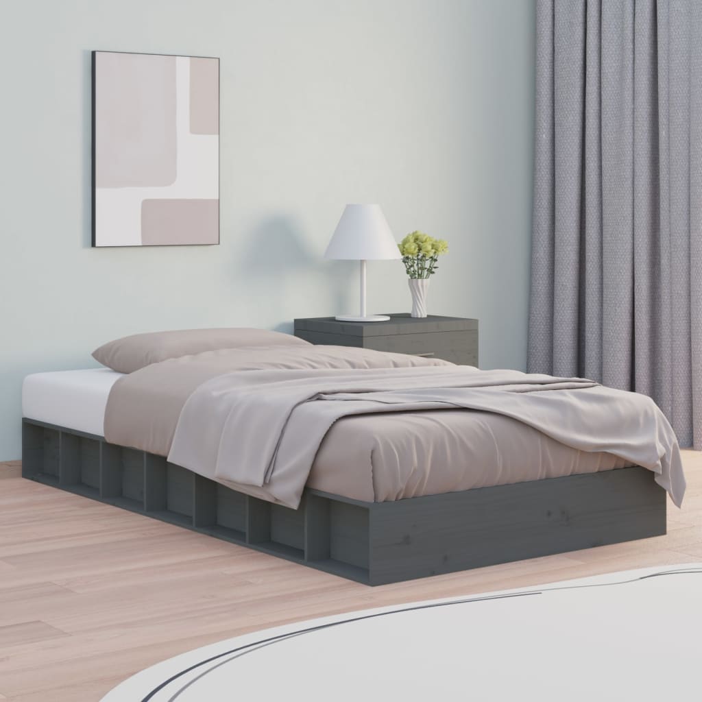 vidaXL Rám postele šedý 140 x 190 cm masivní dřevo