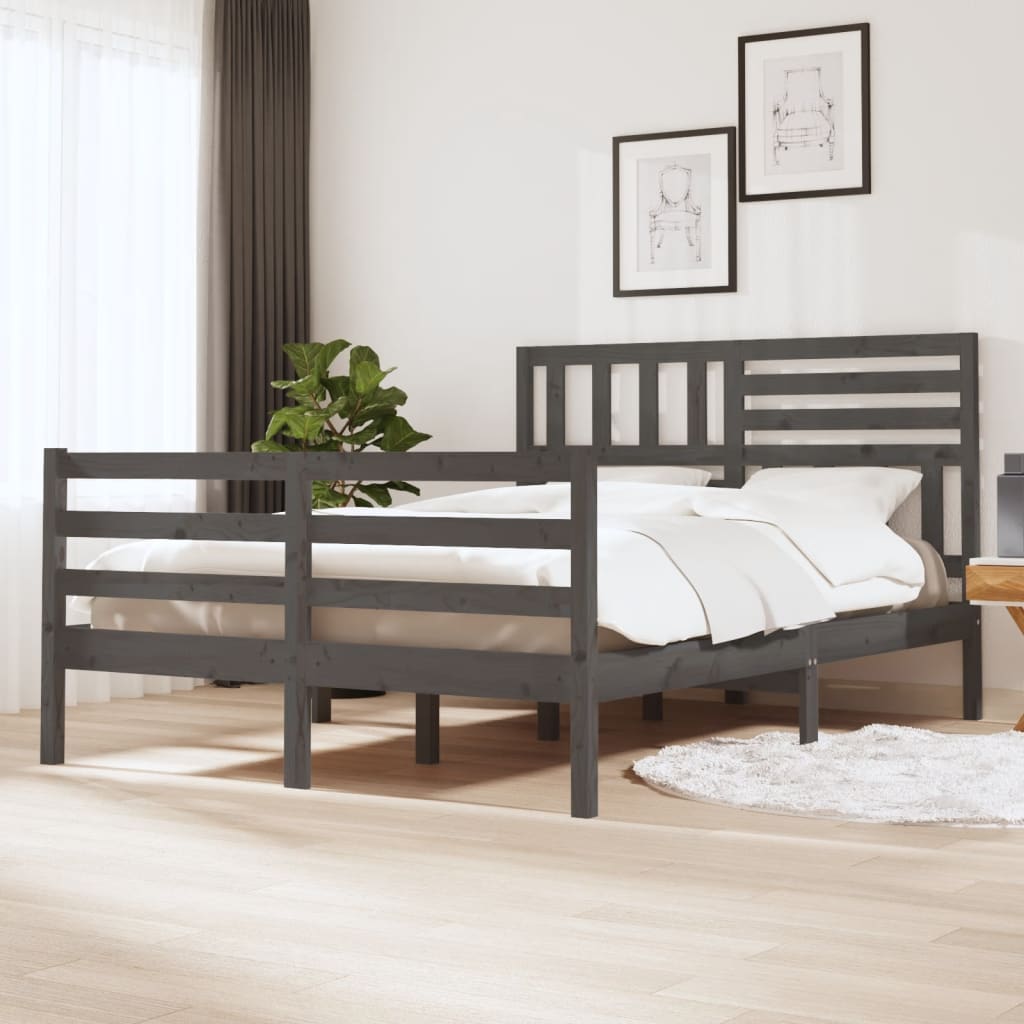 vidaXL Rám postele šedý masivní dřevo 135 x 190 cm 4FT6 dvoulůžko