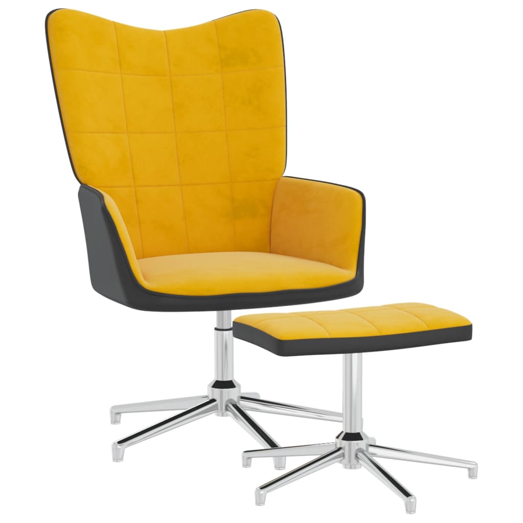vidaXL Relaxační křeslo se stoličkou hořčicově žluté samet a PVC