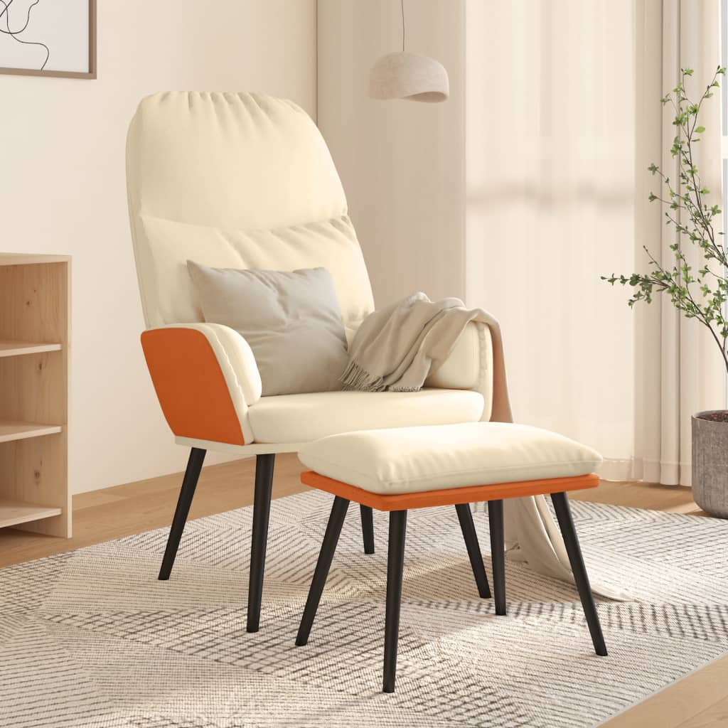 vidaXL Relaxační křeslo se stoličkou krémově bílé textil