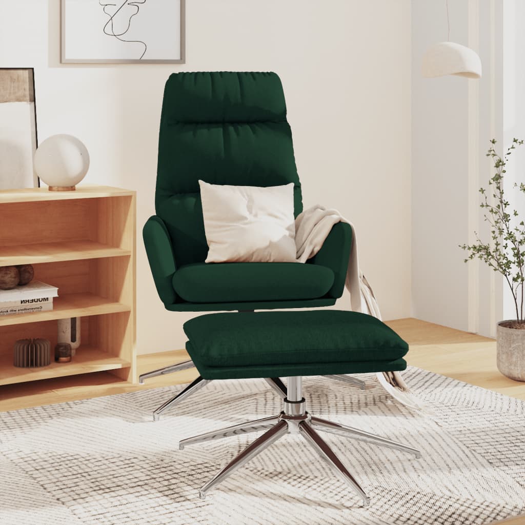 vidaXL Relaxační křeslo se stoličkou tmavě zelené textil