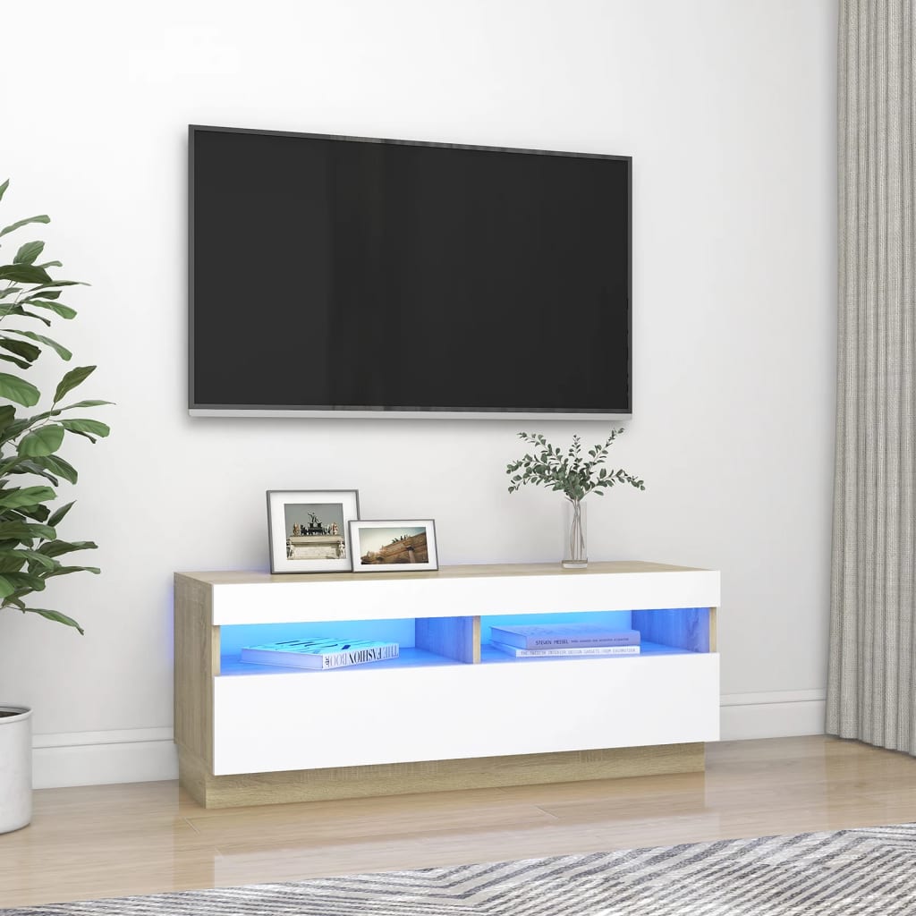 vidaXL TV skříňka s LED osvětlením bílá a dub sonoma 100 x 35 x 40 cm