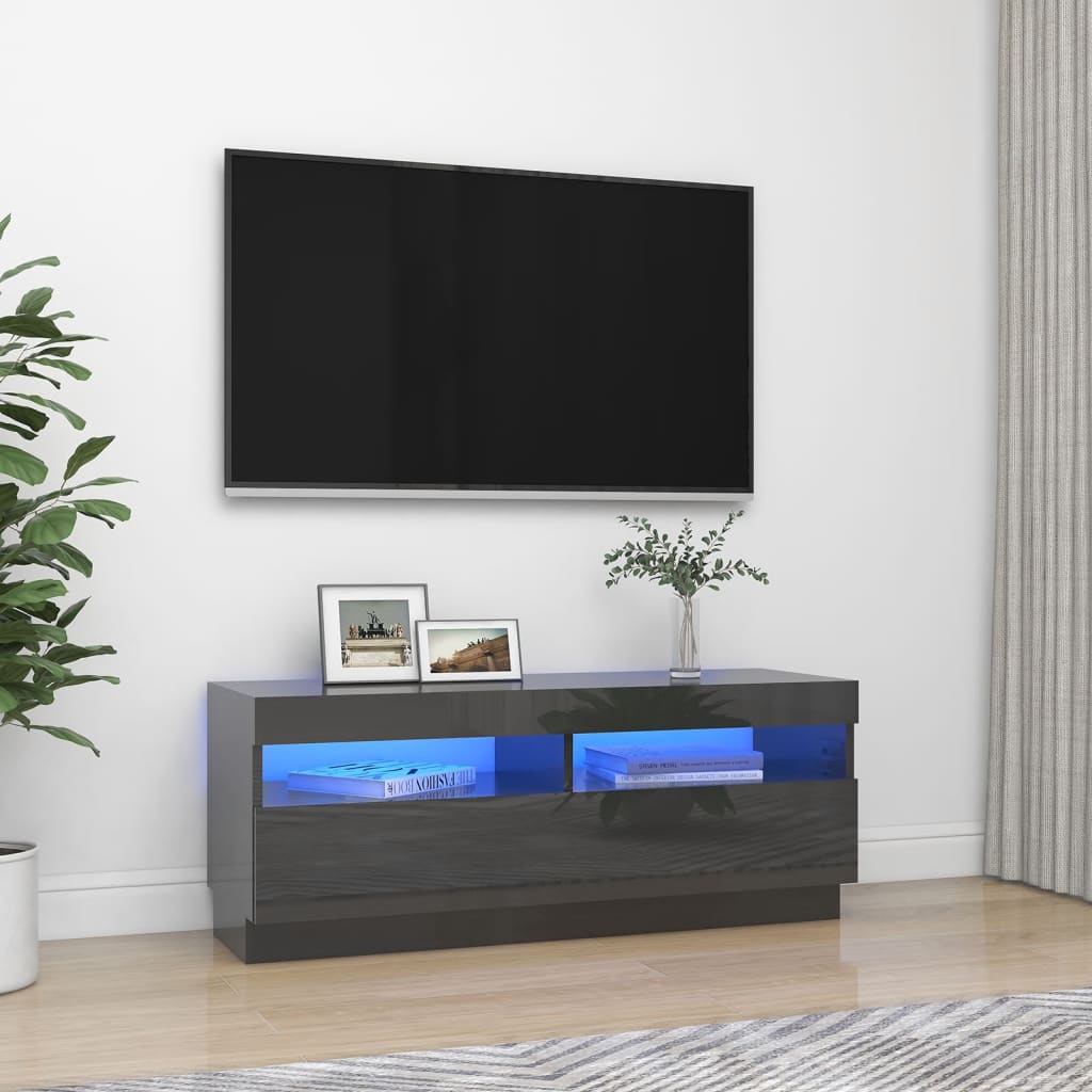 vidaXL TV skříňka s LED osvětlením šedá s vysokým leskem 100x35x40 cm