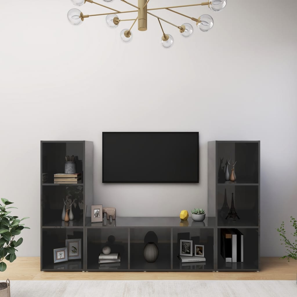 vidaXL TV skříňky 3 ks šedé s vysokým leskem 107x35x37 cm dřevotříska