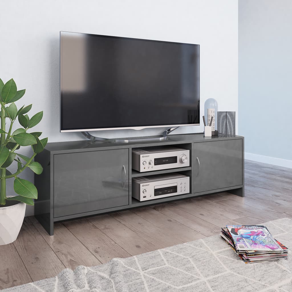 vidaXL TV stolek šedý s vysokým leskem 120 x 30 x 37