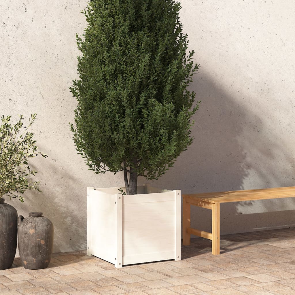 vidaXL Zahradní truhlík bílý 50 x 50 x 50 cm masivní borovice