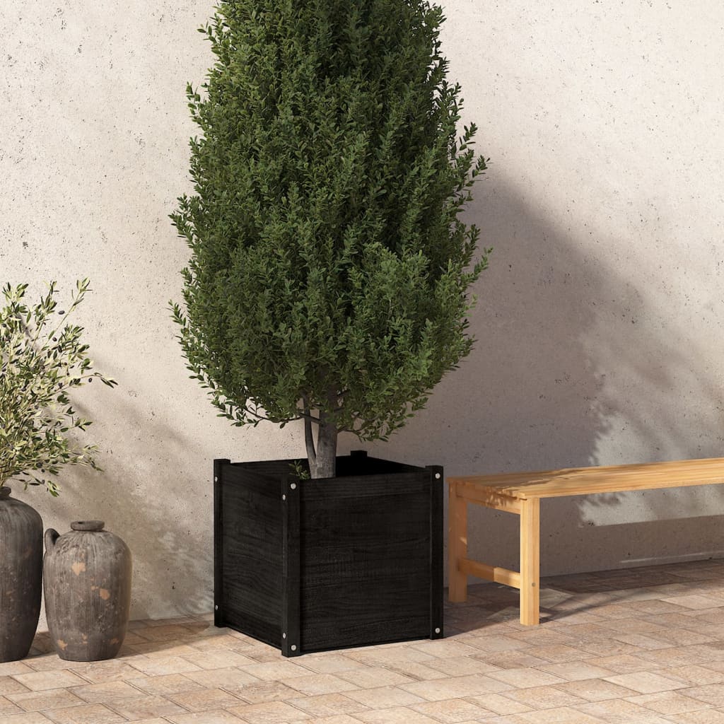 vidaXL Zahradní truhlík černý 50 x 50 x 50 cm masivní borovice