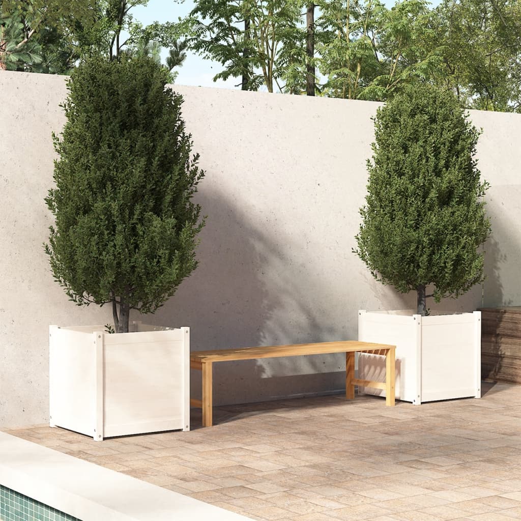 vidaXL Zahradní truhlíky 2 ks bílé 60 x 60 x 60 cm masivní borovice