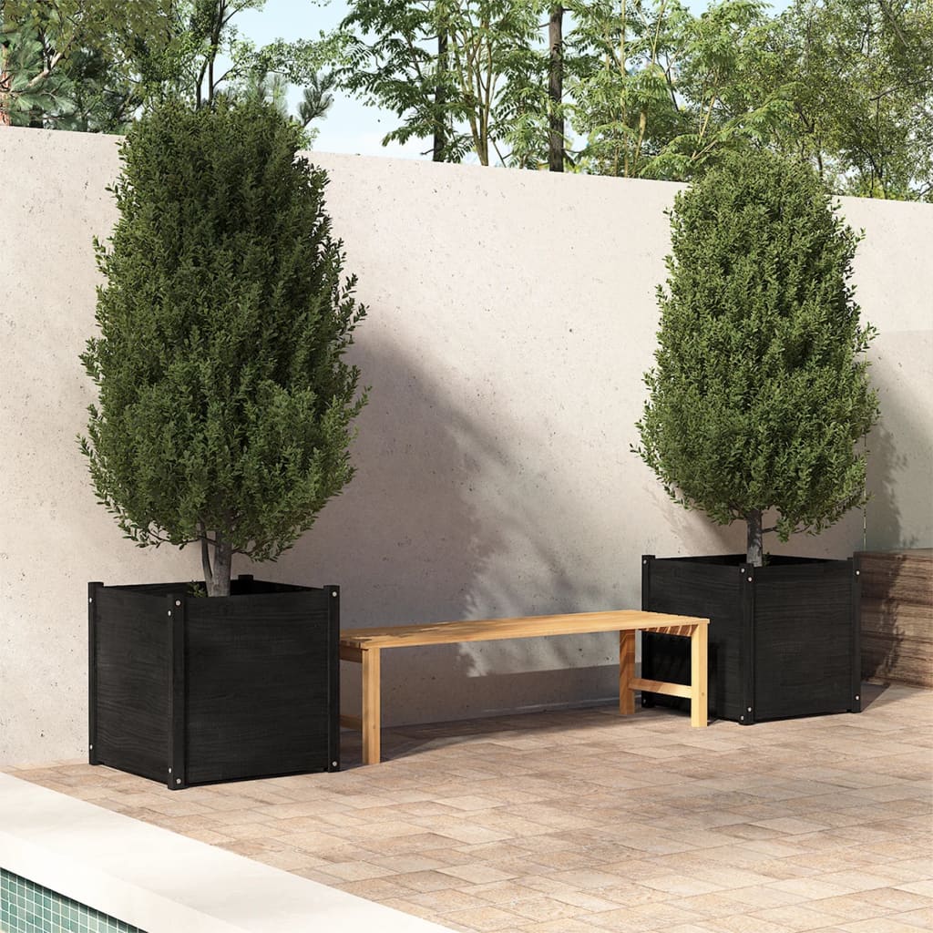 vidaXL Zahradní truhlíky 2 ks černé 60 x 60 x 60 cm masivní borovice